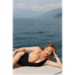 Miriam Tirinzoni - Tailored Black Swimsuit with Sequins and Orange Accents - Swimsuit - Luxury Exclusive Collection - Avvenice