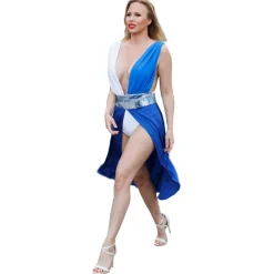 Miriam Tirinzoni - Tailored White and Blue Swimsuit with a Sequin Belt - Swimwear - Luxury Exclusive Collection - Avvenice