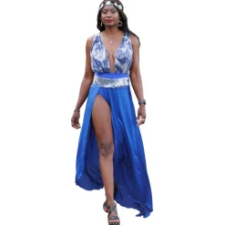 Miriam Tirinzoni - Tailored Swimsuit in Blue Sequins with a Coordinated Silk Skirt - Swimwear - Luxury Exclusive Collection - Avvenice
