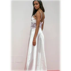 Miriam Tirinzoni - White Dress with Lilac Lace Details - Dresses - Luxury Exclusive Collection - Avvenice