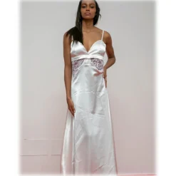 Miriam Tirinzoni - White Dress with Lilac Lace Details - Dresses - Luxury Exclusive Collection - Avvenice