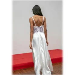 Miriam Tirinzoni - White Dress with Lilac Lace Details - Dresses - Luxury Exclusive Collection - Avvenice