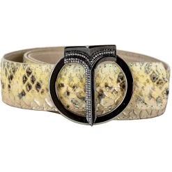 Miriam Tirinzoni - Yellow Calf Leather Belt with Python Print - Belt - Luxury Exclusive Collection - Avvenice