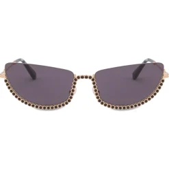 Moschino - Half-Cat Eye Sunglasses with Rhinestones - Gold - Moschino Eyewear - Avvenice