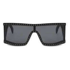 Moschino - Rectangular Sunglasses with Micro Studs and Black Lenses - Black - Moschino Eyewear - Avvenice