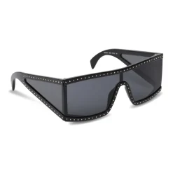 Moschino - Rectangular Sunglasses with Micro Studs and Black Lenses - Black - Moschino Eyewear - Avvenice
