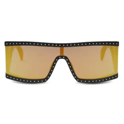 Moschino - Rectangular Sunglasses with Gold Mirrored Lenses - Black - Moschino Eyewear - Avvenice