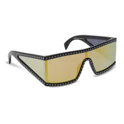 Moschino - Rectangular Sunglasses with Gold Mirrored Lenses - Black - Moschino Eyewear - Avvenice