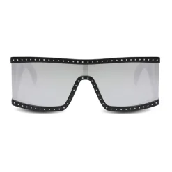 Moschino - Rectangular Sunglasses with Silver Mirrored Lenses - Black - Moschino Eyewear - Avvenice