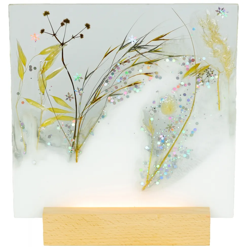 Natusi - Resin Art - Winter - Artisan Lamp with Natural Flowers - Handmade - Furnishings - Home - Avvenice