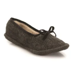 Neck Mate - Asolo - Artisan Woman Slippers - Ballerina in Wool Braided Cotta - Dark Gray - Avvenice
