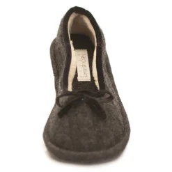 Neck Mate - Asolo - Artisan Woman Slippers - Ballerina in Wool Braided Cotta - Dark Gray - Avvenice
