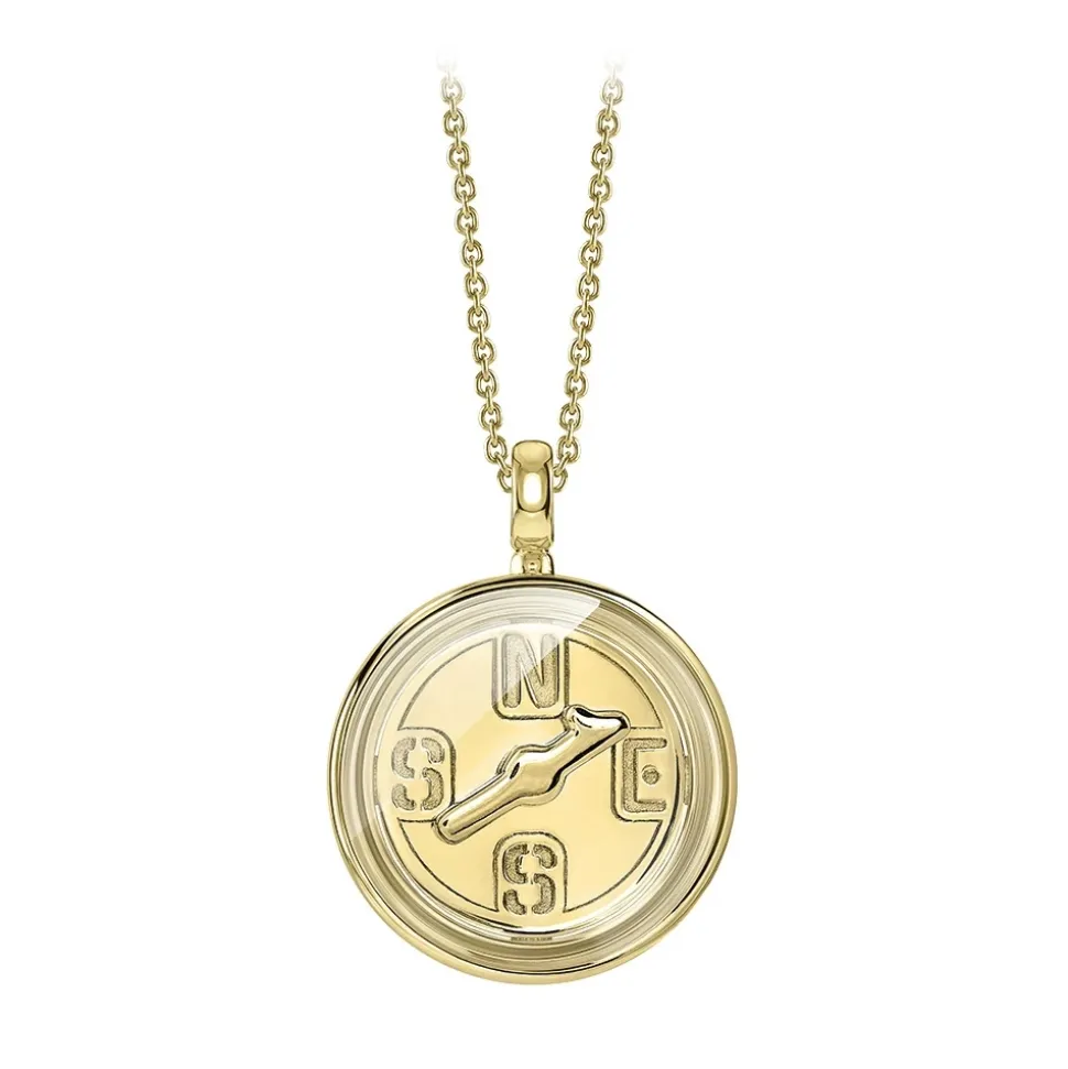 NESS1 - Compass Necklace 18kt Yellow Gold and Diamond - Time Collection - Handcrafted Necklace - High Quality Luxury - Avvenice