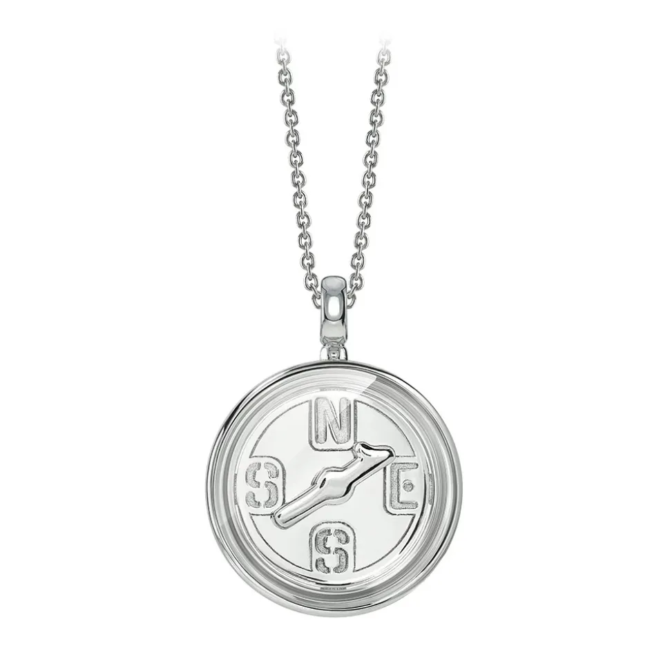 NESS1 - Compass Necklace 9kt White Gold and Diamond - Time Collection - Handcrafted Necklace - High Quality Luxury - Avvenice