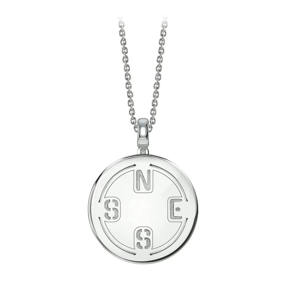 NESS1 - Compass Necklace 9kt White Gold and Diamond - Time Collection - Handcrafted Necklace - High Quality Luxury - Avvenice