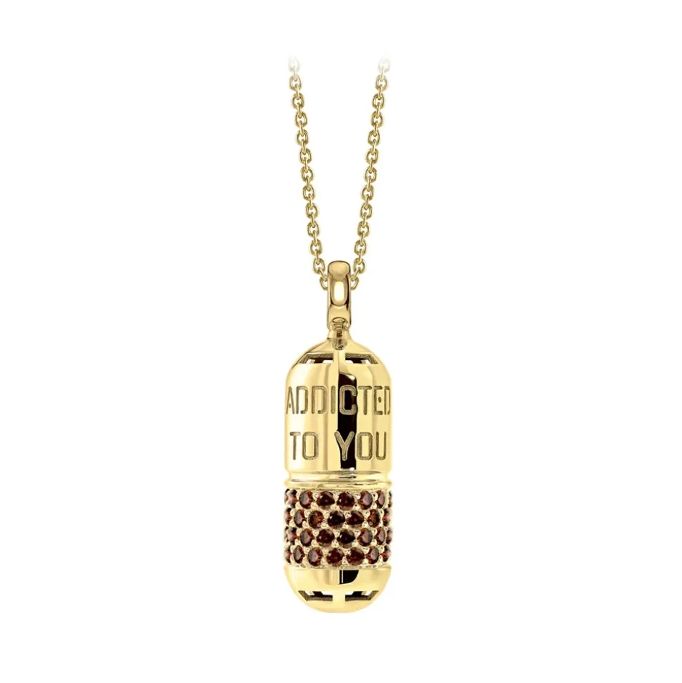 NESS1 - Pill.Ola Necklace 9Kt Yellow Gold and Diamonds - Drug Collection - Handcrafted Necklace - High Quality Luxury - Avvenice