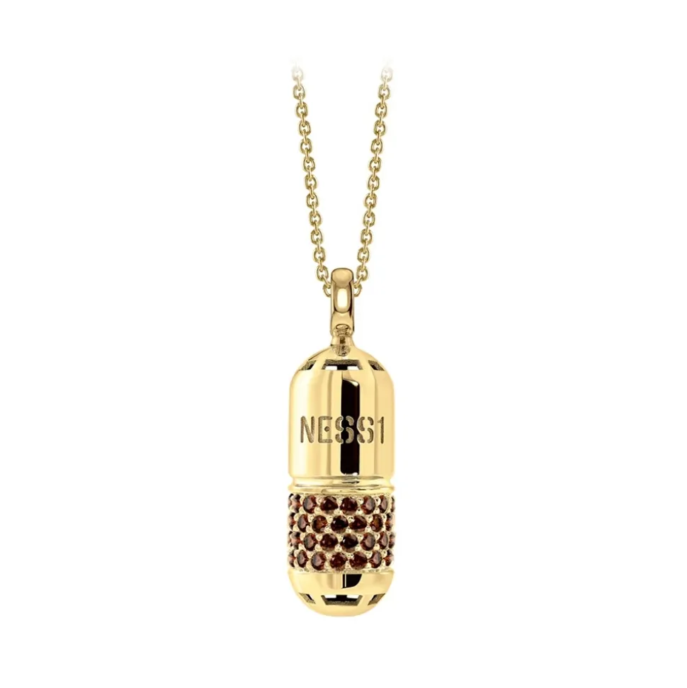 NESS1 - Pill.Ola Necklace 9Kt Yellow Gold and Diamonds - Drug Collection - Handcrafted Necklace - High Quality Luxury - Avvenice