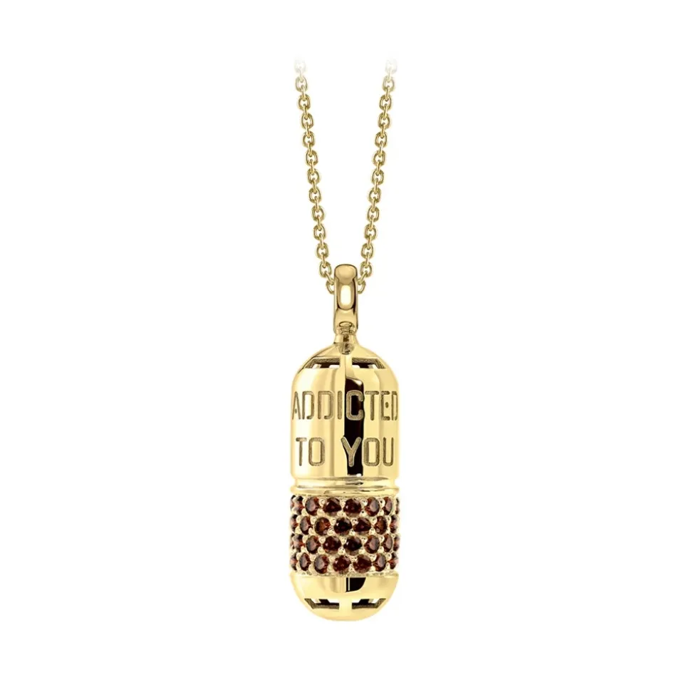 NESS1 - Pill.Ola Necklace 18Kt Yellow Gold and Diamonds - Drug Collection - Handcrafted Necklace - High Quality Luxury - Avvenice