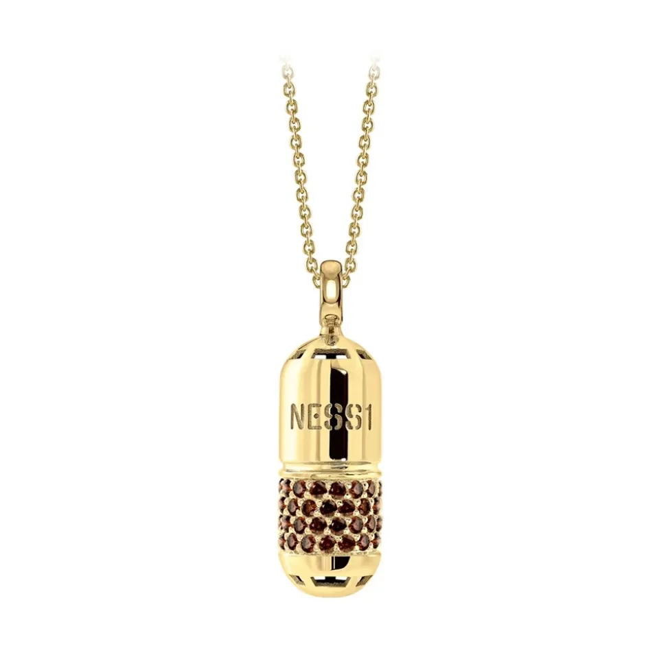 NESS1 - Pill.Ola Necklace 18Kt Yellow Gold and Diamonds - Drug Collection - Handcrafted Necklace - High Quality Luxury - Avvenice