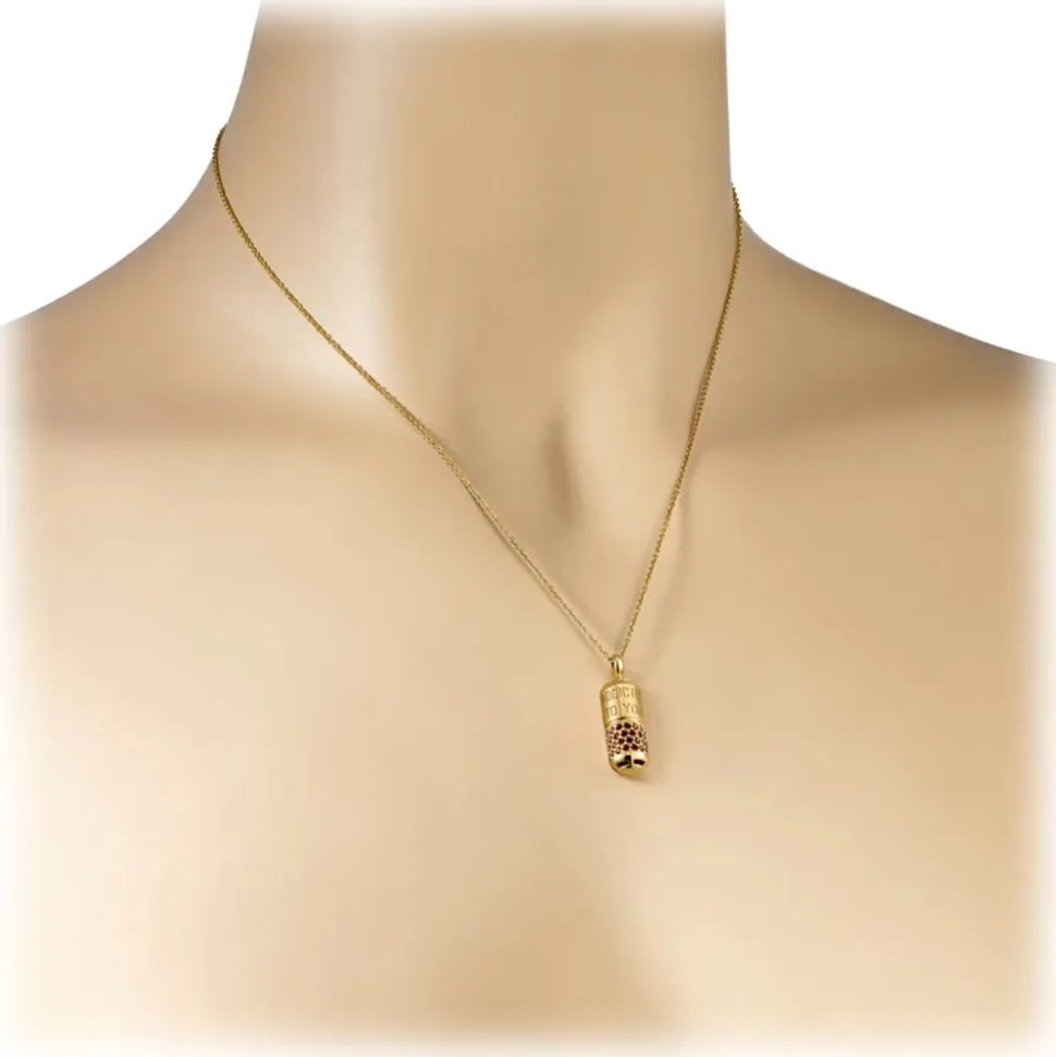 NESS1 - Pill.Ola Necklace 18Kt Yellow Gold and Diamonds - Drug Collection - Handcrafted Necklace - High Quality Luxury - Avvenice