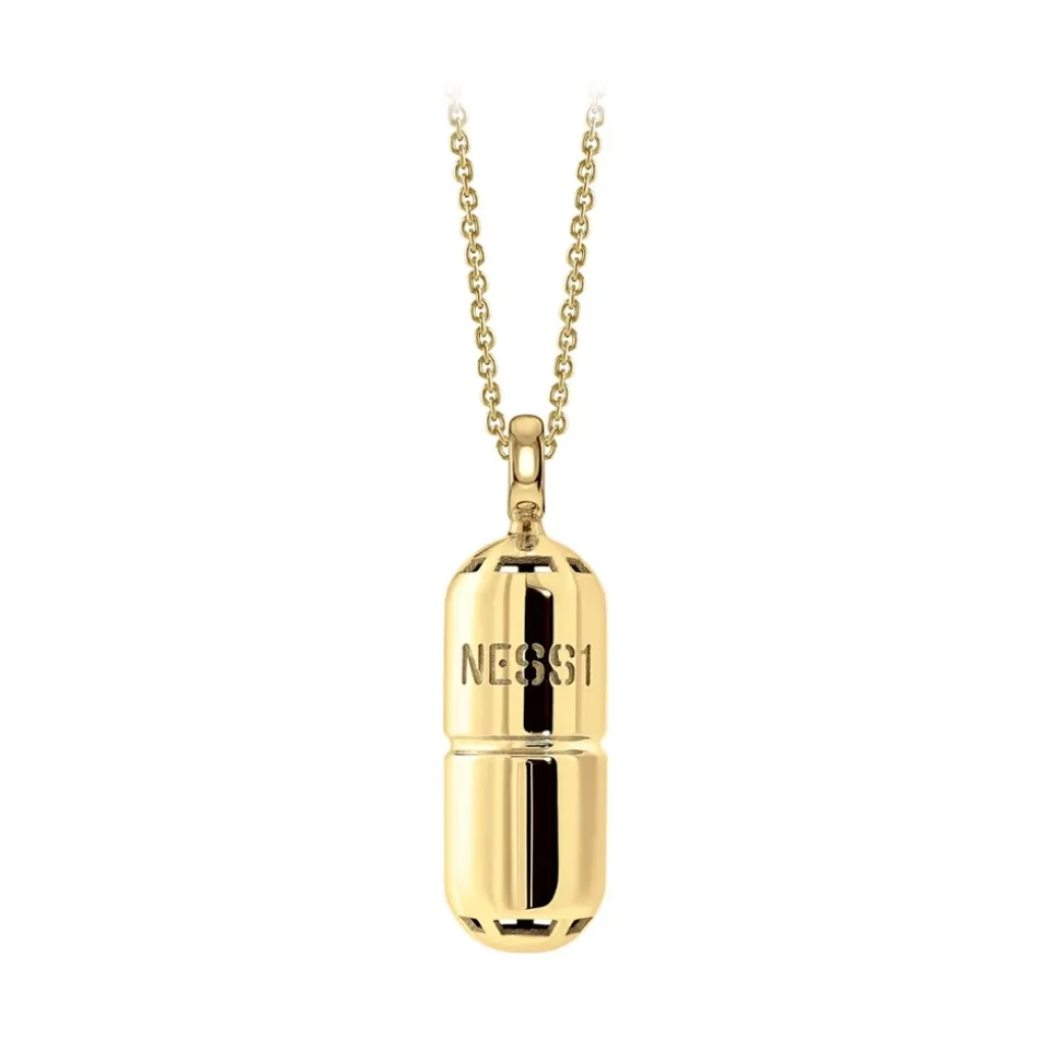 NESS1 - Pill.Ola Necklace 18Kt Yellow Gold and Diamond - Drug Collection - Handcrafted Necklace - High Quality Luxury - Avvenice