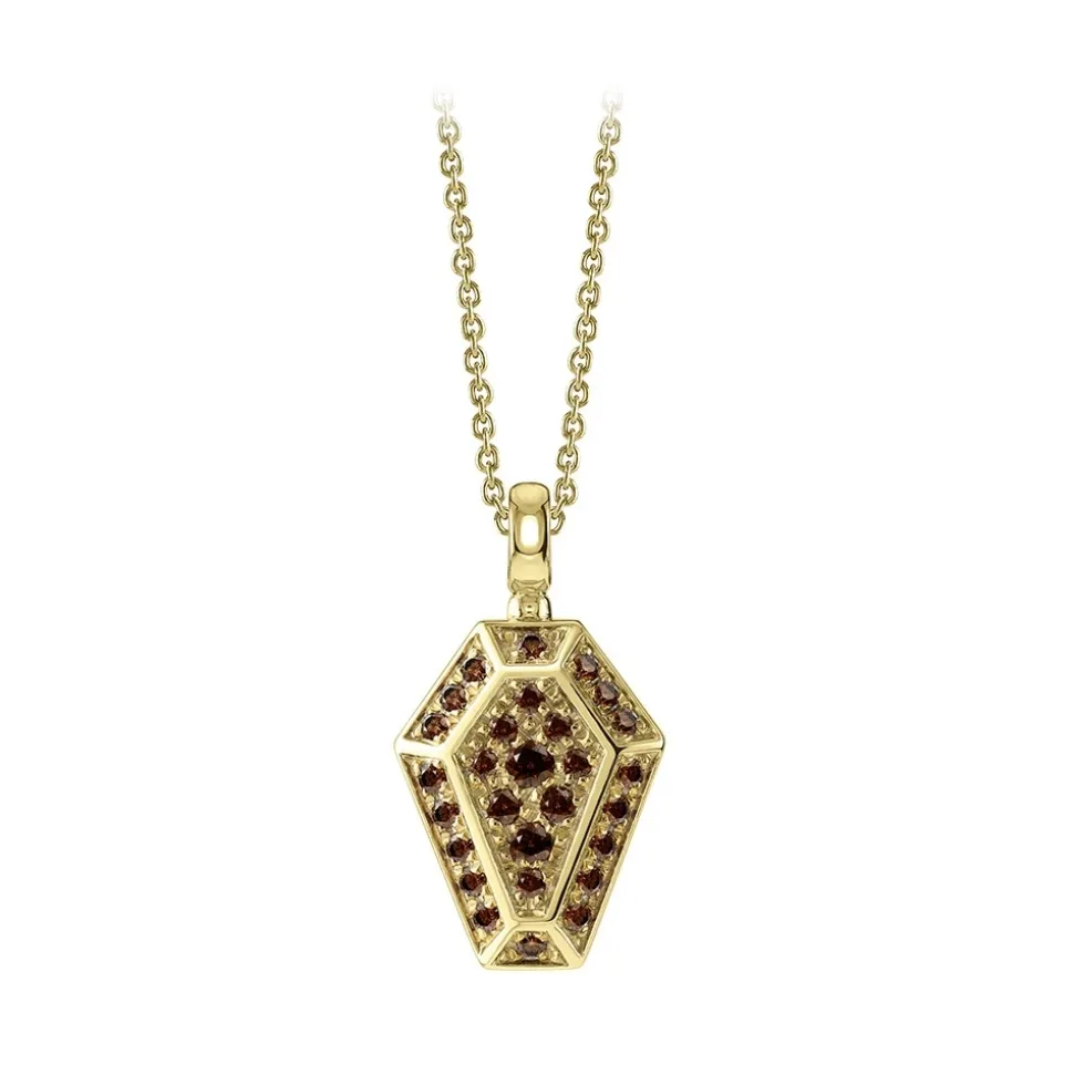 NESS1 - Pocket Coffin Necklace 9kt Yellow Gold and Diamonds - Time Collection - Handcrafted Necklace - High Quality Luxury - Avvenice