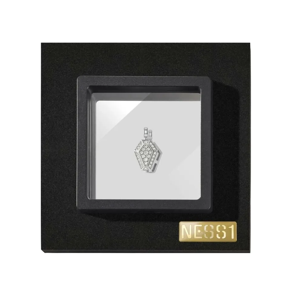 NESS1 - Pocket Coffin Necklace 18kt White Gold and Diamonds - Time Collection - Handcrafted Necklace - High Quality Luxury - Avvenice