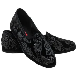 Nicolao Atelier - Furlana Slipper Silk Velvet - Black Silver Motifs Woman - Shoe - Made in Italy - Luxury Exclusive Collection - Avvenice