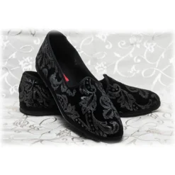 Nicolao Atelier - Furlana Slipper Silk Velvet - Black Silver Motifs Woman - Shoe - Made in Italy - Luxury Exclusive Collection - Avvenice