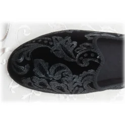 Nicolao Atelier - Furlana Slipper Silk Velvet - Black Silver Motifs Woman - Shoe - Made in Italy - Luxury Exclusive Collection - Avvenice