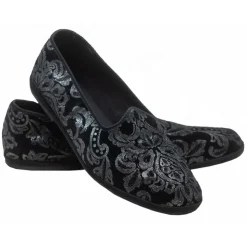 Nicolao Atelier - Furlana Slipper in Velvet - Black Damask Color Man - Shoe - Made in Italy - Luxury Exclusive Collection - Avvenice