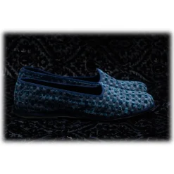 Nicolao Atelier - Furlana Slipper in Velvet - Blue Color Man - Shoe - Made in Italy - Luxury Exclusive Collection - Avvenice