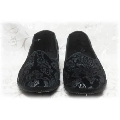 Nicolao Atelier - Furlana Velvet Slipper - Color Black Silver Damask Man - Shoe - Made in Italy - Luxury Exclusive Collection - Avvenice