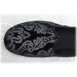 Nicolao Atelier - Furlana Velvet Slipper - Color Black Silver Damask Man - Shoe - Made in Italy - Luxury Exclusive Collection - Avvenice