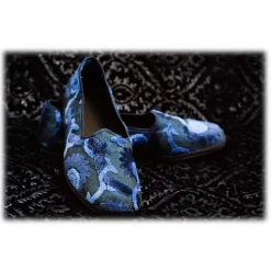 Nicolao Atelier - Furlana Slipper Venezia in Velvet and Damask - Blue Black - Shoe - Made in Italy - Luxury Exclusive Collection - Avvenice