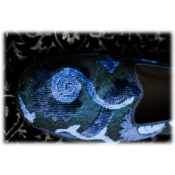 Nicolao Atelier - Furlana Slipper Venezia in Velvet and Damask - Blue Black - Shoe - Made in Italy - Luxury Exclusive Collection - Avvenice