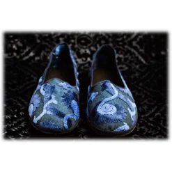 Nicolao Atelier - Furlana Slipper Venezia in Velvet and Damask - Blue Black - Shoe - Made in Italy - Luxury Exclusive Collection - Avvenice