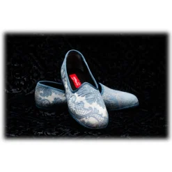 Nicolao Atelier - Furlana Slipper in Damask - Celeste Color Woman - Shoe - Made in Italy - Luxury Exclusive Collection - Avvenice