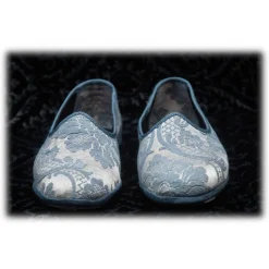 Nicolao Atelier - Furlana Slipper in Damask - Celeste Color Woman - Shoe - Made in Italy - Luxury Exclusive Collection - Avvenice