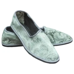 Nicolao Atelier - Furlana Slipper in Sage Green Silk Damask - Men - Shoe - Made in Italy - Luxury Exclusive Collection - Avvenice