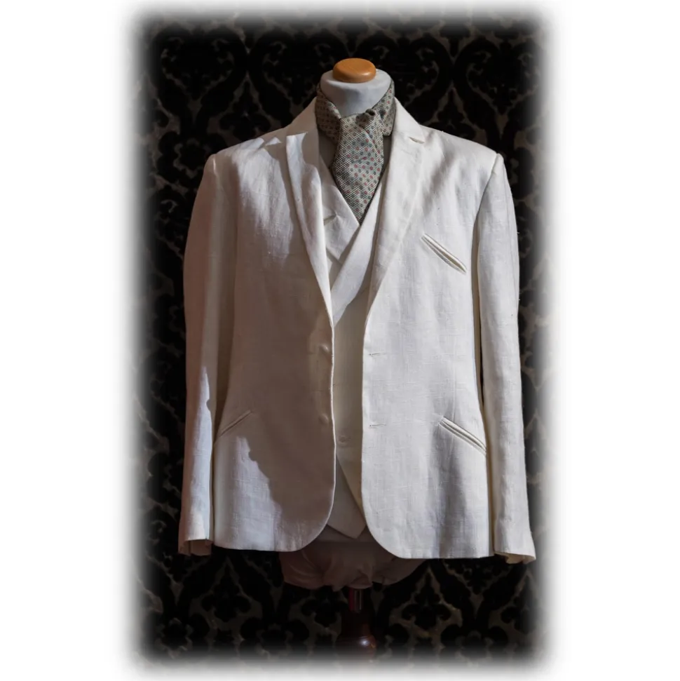 Nicolao Atelier - 30's Jacket and Vest - White Linen Man - Jacket - Made in Italy - Luxury Exclusive Collection - Avvenice