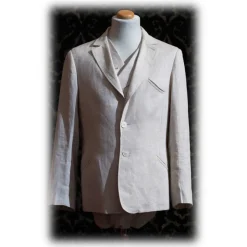 Nicolao Atelier - 30's Jacket and Vest - Ecru Linen Man - Jacket - Made in Italy - Luxury Exclusive Collection - Avvenice