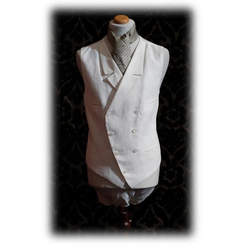 Nicolao Atelier - 30's Vest - White Linen Man - Vest - Made in Italy - Luxury Exclusive Collection - Avvenice