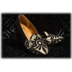 Nicolao Atelier - Silk Slipper Shoe - Black Color with Gold Pattern Woman - Shoe - Made in Italy - Luxury Exclusive Collection - Avvenice
