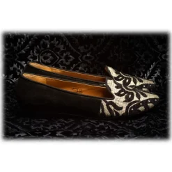 Nicolao Atelier - Silk Slipper Shoe - Black Color with Gold Pattern Woman - Shoe - Made in Italy - Luxury Exclusive Collection - Avvenice