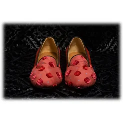 Nicolao Atelier - Silk Slipper Sock - Red with Red Velvet Check Pattern Man - Shoe - Made in Italy - Luxury Exclusive Collection - Avvenice