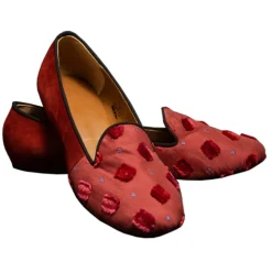 Nicolao Atelier - Silk Slipper Sock - Red with Velvet Check Pattern Woman - Shoe - Made in Italy - Luxury Exclusive Collection - Avvenice