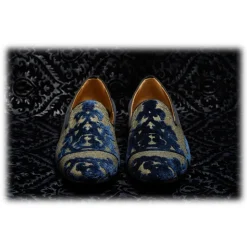 Nicolao Atelier - Silk Velvet Slipper Shoe - Blue Gold Man - Shoe - Made in Italy - Luxury Exclusive Collection - Avvenice