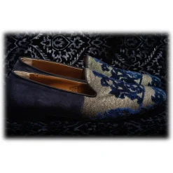 Nicolao Atelier - Silk Velvet Slipper Shoe - Blue Gold Man - Shoe - Made in Italy - Luxury Exclusive Collection - Avvenice