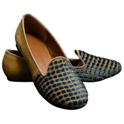 Nicolao Atelier - Silk Velvet Slipper Shoe - Blue Gold Woman - Shoe - Made in Italy - Luxury Exclusive Collection - Avvenice